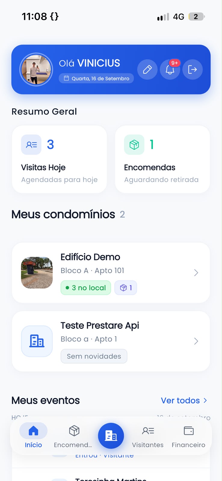 Tela inicial do app do morador — clique para ampliar