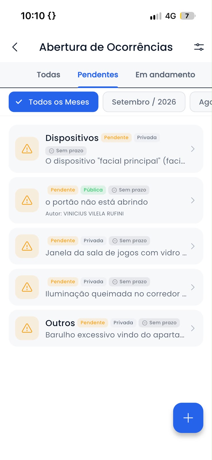 Abertura de ocorrências no app da portaria — clique para ampliar